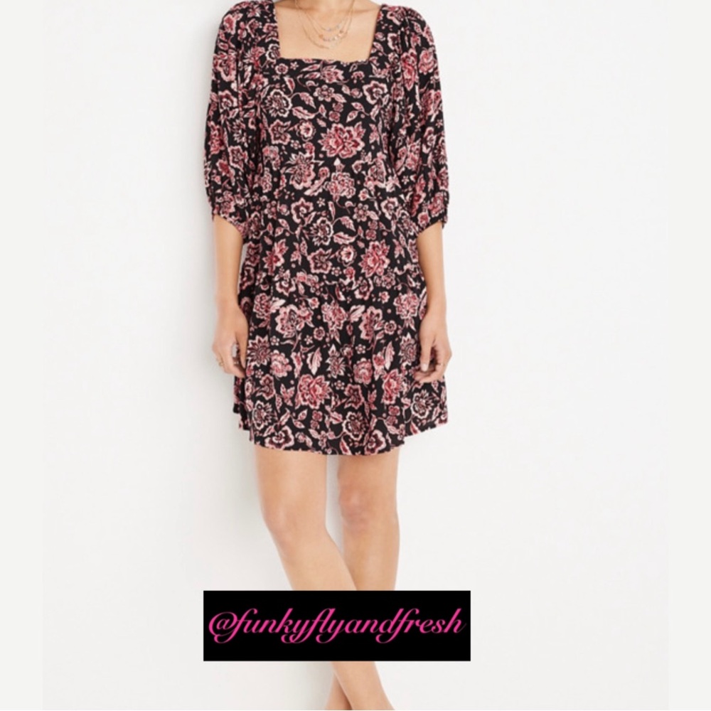 Maurice’s women’s small, floral, square neck, red & black, floral peasant dress. - Picture 3 of 3